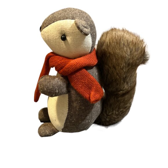 Tweed Plush Squirrel 8 1/2" High Cute Scarf Furry Tail - Picture 1 of 12